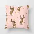 Detail view of a pink pillowcase with cartoon deer and stars on soft fabric texture - Pink Background Cartoon Deer and Stars (xmas7-11)