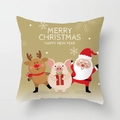 Detail van kerstkussensloop met tekenfilmprints van rendier, varken en de Kerstman - Kerstman Rendier en Roze Varkentje Stijl (xmas7-14)