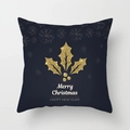 Detail des dunkelblauen Weihnachtskissenbezugs mit goldenen Stechpalmenblättern - Stechpalmen-Pailletten-Stil (xmas16 (7))