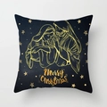 Detail der goldenen Krippenszene und Merry Christmas Aufdruck auf blauem Kissen - Krippenszene-Stil (xmas16 (8))