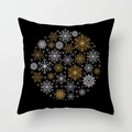 Detailansicht der schwarzen Weihnachtskissenhülle mit gold-weißen Schneeflocken - Kreisförmiges Schneeflocken-Array-Stil (xmas16 (10))