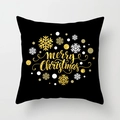Detailaufnahme schwarzer Weihnachtskissenbezug mit goldenem Schneeflocken-Aufdruck - Verschnörkelter Schrift-Gruß-Stil (xmas16 (16))
