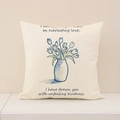 Square linen pillow cover with blue tulip watercolor print and inspirational text - Tulip English Verse Style (DP009-1)