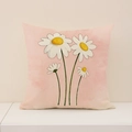 Funda de cojín decorativa rosa con estampado de girasol blanco en tela de lino - Patrón de Racimo de Margaritas (DP006-1) / 45*45cm (Solo Funda)