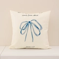 Linen pillowcase in creamy white with blue bow and James 1:17 religious quote - Blue Watercolor Bow Scripture Style (DP009-4)