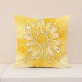 Linen pillowcase with yellow watercolor base, white daisy, and Summer calligraphy text - Summer Daisy Style(SMP065-1) / 45*45cm (Cover Only) / Yellow