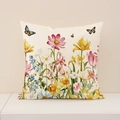 Nordic spring floral linen pillowcase with watercolor wildflowers and butterfly print - Watercolor Floral and Butterfly (SP017-1)