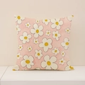 Funda de cojín rosa con estampado de girasoles blancos para decoración de sofá - Patrón de Margarita Única (DP006-4) / 45*45cm (Solo Funda)