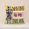 Linen pillow cover with colorful spring stripes and bow pattern in nordic floral style - Spring Stripes and Gingham Bow (SP017-2)
