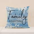 Fodera per cuscino in lino blu acquerello con scritta Family Is Everything e foglie - Stile Citazioni Famiglia Blu (SP019-2) / Federa