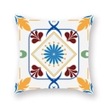 Bohemian mandala square throw pillow cover with blue and orange geometric floral pattern - Lake Blue Ginger Bohemian Symmetric (DM26-7)