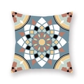 Blue and beige mandala print square cushion cover for sofa decoration on white background - Fog Blue Beige Mandala Geometric (DM26-10)