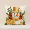 Vierkante kussensloop met geborduurde sneeuwpop, rode bessen en gouden accenten - 45*45cm (Alleen Hoes) / Exp002-1