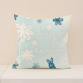 Light blue Easter pillow cover with cute bunny and daisy print and happy easter text - Happy Easter Style (EP007-2) / 45x45cm (No Insert)