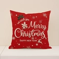 Roter Leinen-Kissenbezug mit 3D-Stickerei und festlichen Weihnachtsgrüßen - Merry Christmas Roter Stil (XEP008-1) / 45*45cm (Nur Bezug)