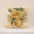 Linnen kerstkussensloop met gouden bloemenborduurwerk en parelversiering - 45*45cm (Alleen Hoes) / Exp002-2