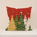 Roter Weihnachts-Kissenbezug mit bunten 3D-bestickten Festbäumen auf Leinenstoff - Weihnachtsbäume Stil (EXP001-1)