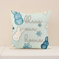 Linen Easter pillowcase with blue bunny print and 'bless our home' artistic text - Bless Our Home Style (EP007-3) / 45x45cm (No Insert)