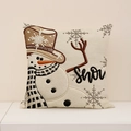 Kerst kussensloop in crèmewit met sneeuwpop borduurwerk en tekst Snow voor de bank - 45*45cm (Alleen Hoes) / Xep005-3