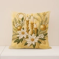Linnen kerstkussenhoes met geborduurde kaarsen en feestelijke gouden ornamenten - 45*45cm (Alleen Hoes) / Exp002-3