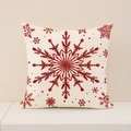 Weihnachts-Kissenbezug aus Leinen mit roter Schneeflocken-Stickerei auf Beige - 45*45cm (Nur Bezug)