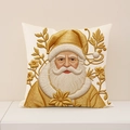 Kerst kussensloop met goud borduurwerk en witte linnen textuur voor decoratie - Kerstman Borduurstijl (EXP002-4)