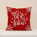 Roter Leinen-Kissenbezug zu Weihnachten mit Let it Snow Bestickung und Schneeflocken - 45*45cm (Nur Bezug)