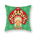 Ethnic Russian style square cushion cover with colorful folk art woman in Kokoshnik - 18x18 Inch / Vivid Illustration Ethnic (26)