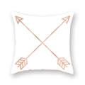Detail of white velvet pillowcase with metallic rose gold double arrow print and hidden zipper - Rose Gold Cross Arrow Style ((17)DM207)