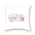 Detailed view of rose gold floral vintage camera print on white peach skin pillowcase - Vintage Camera Flower Style ((22)DM207)