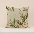 Fodera per cuscino in lino con margherite 3D e foglie verdi su tessuto verde chiaro - Quadrato / Stile Margherita E Foglie (2DSP012-1)
