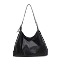Bolso tote minimalista de cuero negro con costuras verticales y correas finas en blanco - Negro