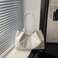 Bolso tote minimalista de cuero blanco de gran capacidad con correas dobles al hombro - Blanco