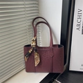 Vintage burgundy leopard print tote bag with stylish silk scarf detail for women - Red