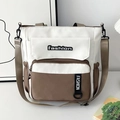 Grand sac fourre-tout en toile bicolore avec bandoulière réglable pour femmes - Marron