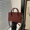 Burgundy leopard print mini handbag with dual ring handles and a slim shoulder strap - Red