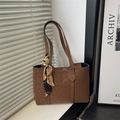 Vintage leopard print tote bag for women featuring a silk scarf detail on the handle - Brown