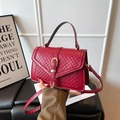 Deep red woven texture top handle bag with gold clasp and detachable shoulder strap - Red