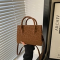 Brown leopard print tote bag with thick circular handles and slim crossbody strap - Brown