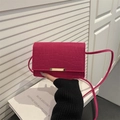 Fuchsia crocodile pattern rectangular crossbody bag with gold hardware detail - Rose Red