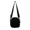 Minimalist black corduroy round crossbody bag with adjustable strap and front pocket - Black