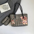 Grand cabas gris avec motif ours et petite pochette assortie pour femmes - Noir