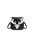 Sac bandoulière carré chic en cuir PU noir et blanc avec design tête de cerf - Noir avec des bois blancs (Style 2)