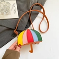 Mini borsa a tracolla a forma di ombrello con design patchwork arcobaleno e pelle colorata - Marrone