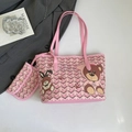 Ensemble sac cabas rose avec motif en V, imprimé ours et mini pochette assortie - Rose