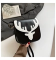 Black crossbody bag with white deer head appliqué and golden metal hardware hooks - Black and White Style (款二)