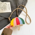 Borsa a secchiello in pelle arcobaleno con forma a ombrello e tracolla sottile - Cachi