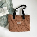 Borsa tote in velluto a coste marrone con motivi a cuore e fiocchi neri - Marrone