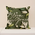 Fodera per cuscino verde scuro con stampa floreale 2D e scritta Bloom WITH Grace - Quadrato / Stile Bloom With Grace (2DSP012-3)