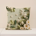 Linen throw pillow cover with 3D white floral patterns on a soft green background - 45x45cm (Single Cover) / Small White Flower Light Green Style (2DSP012-5)